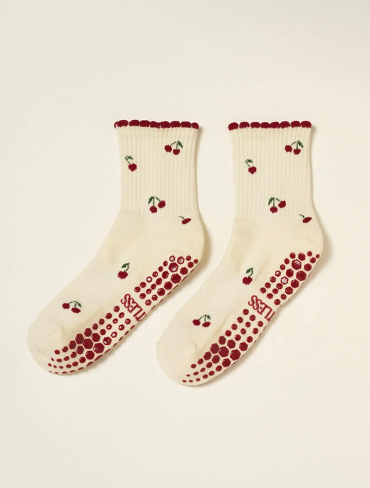cherry pilates socks