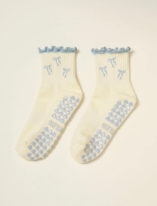 blue bow pilates socks